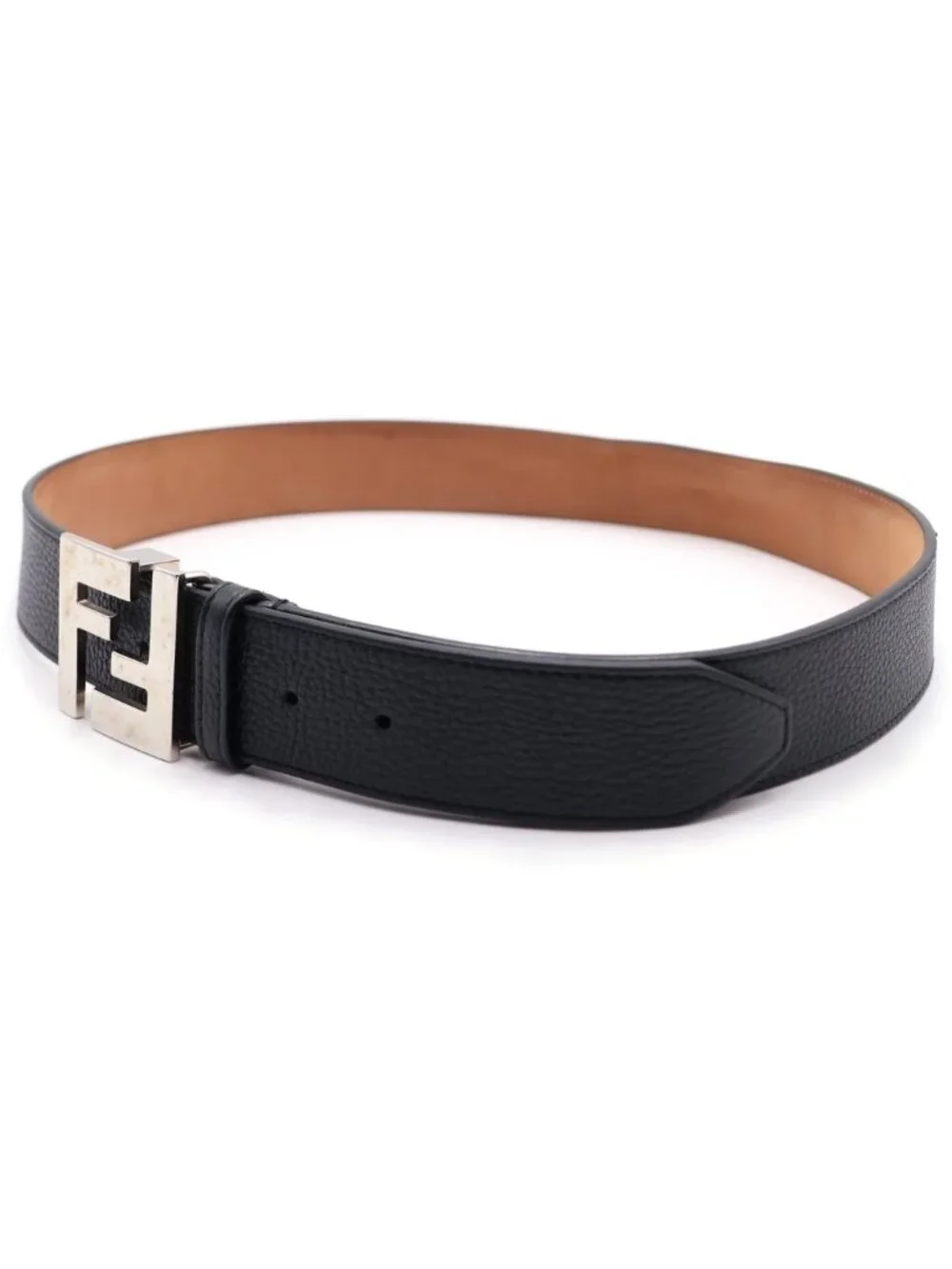 Fendi FF Square Belt Leather Black Silver